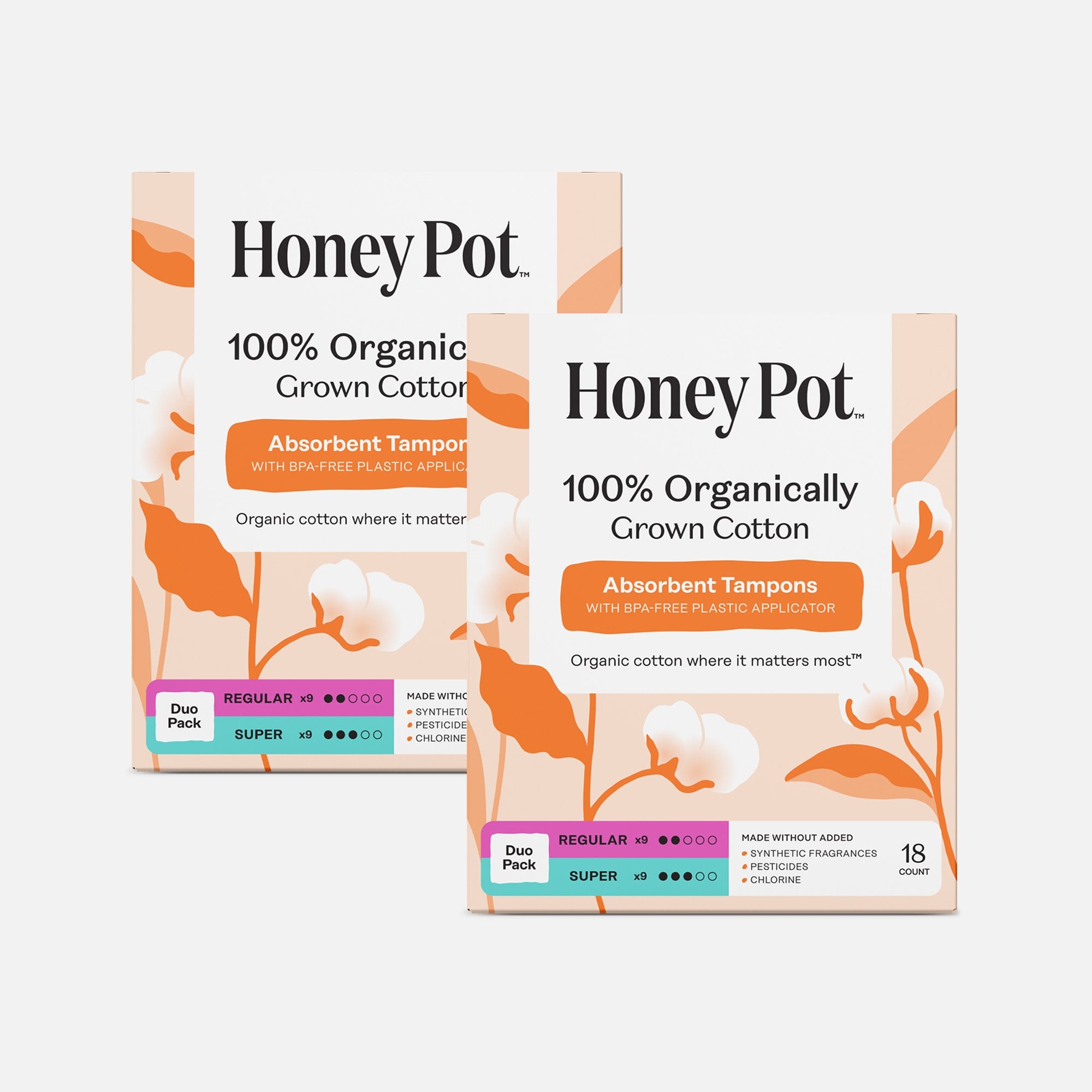 The Honey Pot Organic Duo-Pack Tampons (Reg+Super), 18 ct. (2-Pack)